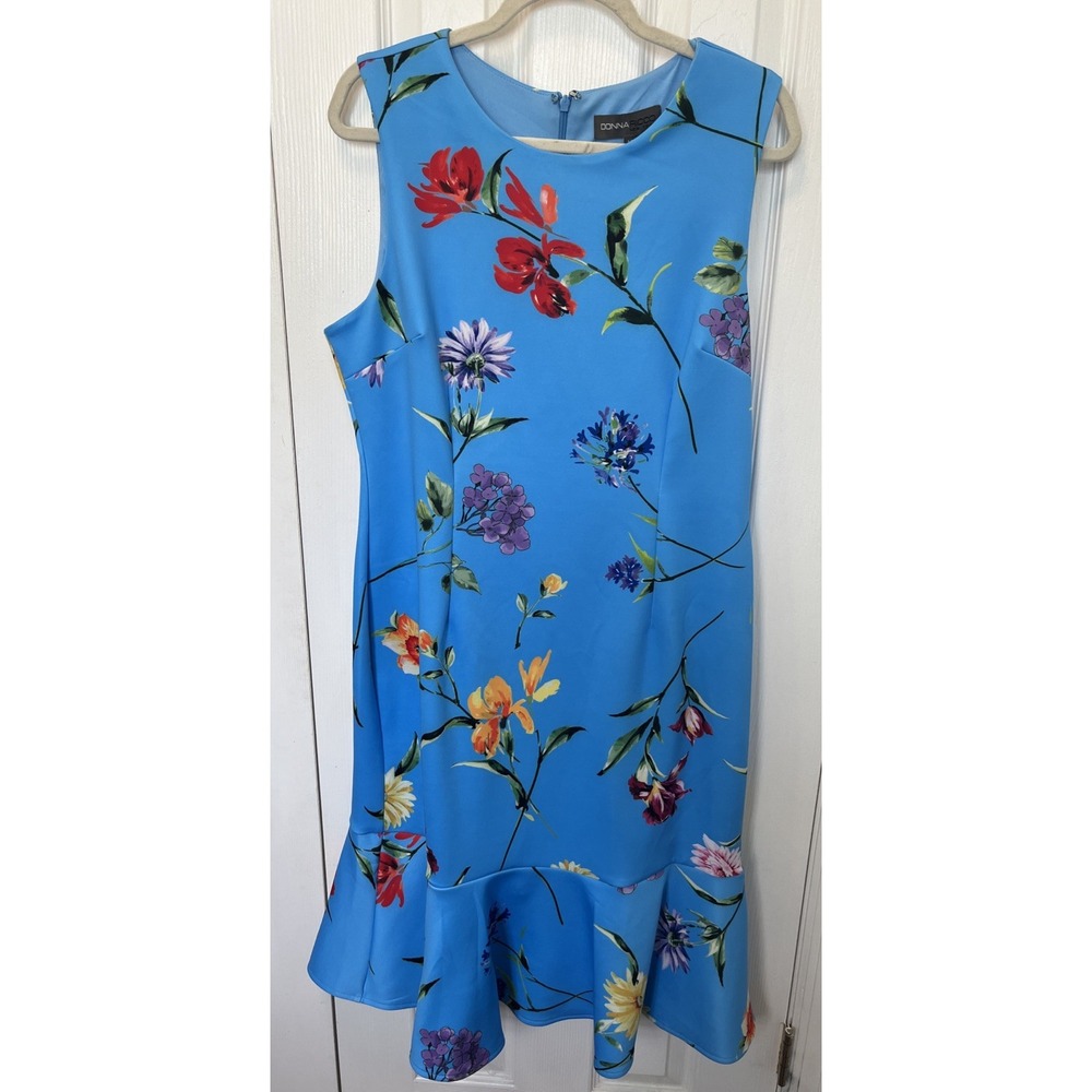 NWT Donna Ricco New York Blue Sleeveless Floral Print Lined Dress size 14